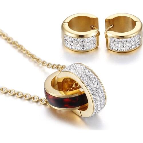 Calssic Necklace Earrings Gold Jewelry Set for Women Clear Crystal Elegant Party Gift Fashion Costume Jewelry Sets