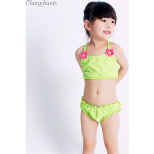 Baby Girl 2 Pieces Swimwear with Green Plaid 1-6 Y Kids Tankini Set Children Swimsuit Sandy Beach Wear Swimming Pool Suit