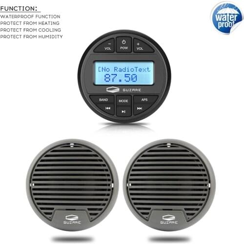 Marine Stereo Bluetooth Receiver Watertight Boat Audio Radio FM AM MP3 Player+3inch Marine Speakers For UTV ATV Yacht Motorcycle