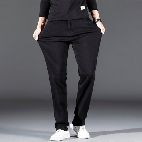 2021 Autumn New Pure Black Stretch Mens Jeans Business Fashion Casual Regular Fit Denim Pants Male Brand Trousers
