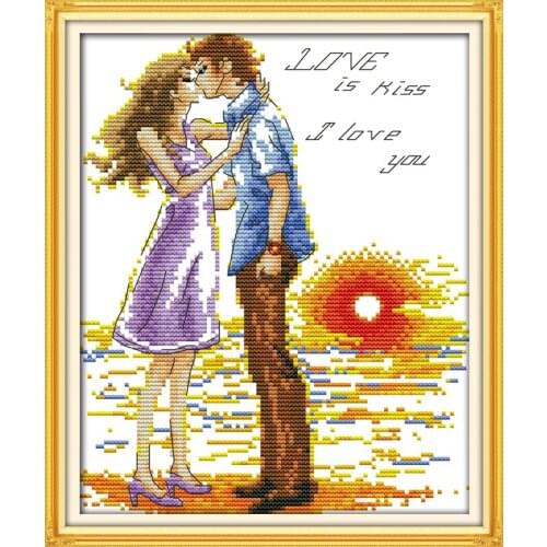 Kiss in the sunset cross stitch kit cartoon 11ct count print canvas stitches embroidery DIY handmade needlework plus