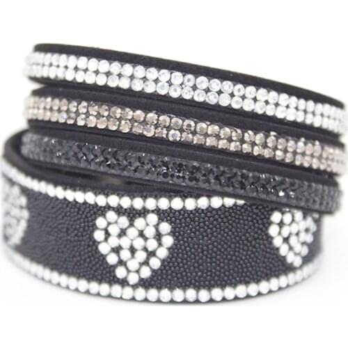 New shelves fashion jewelry heart-shaped decoration 6-layer rhinestone charm bracelet and bracelet ladies leather bracelet