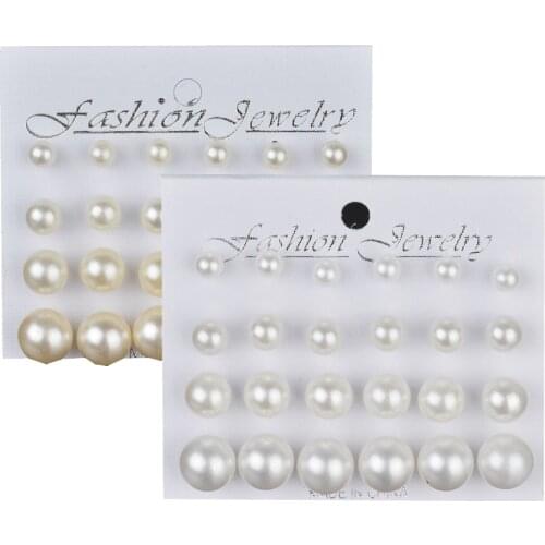 12 Pairs Pearl Stud Earrings Set Multi-sizes Alloy Piercing Earring Women Wedding Party Summer Sweet Earrings Jewelry