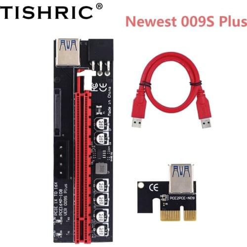 TISHRIC 009S Plus PCIE Riser Card USB3.0 Cable PCI-E Riser PCI Express X16 Adapter Sata 4Pin 6Pin Power Supply GPU Miner Mining