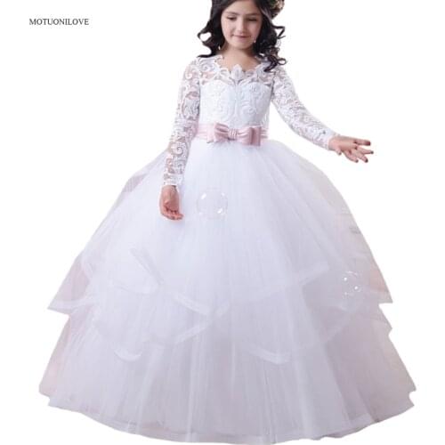 First Holy Communion Dresses for Little Baby Party Gowns Long Sleeves Lace Flower Girls Dresses for Wedding robe mariee vintage