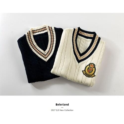 England Style Casual Baby Girl Winter Clothes Outwear Autumn Kids Vest Baby Clothing Knit V-neck Boys Vest