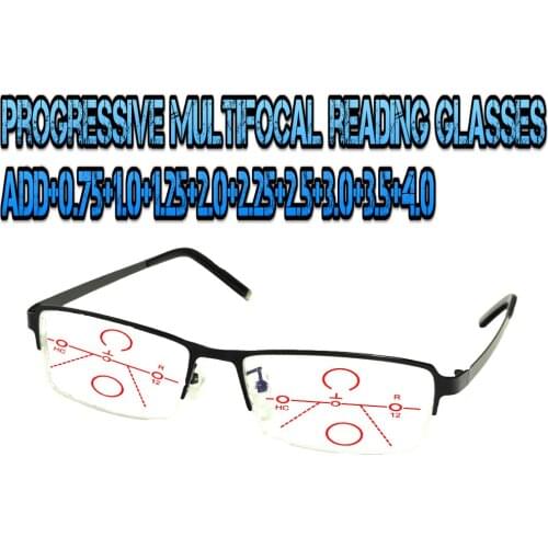 Progressive Multifocal Anti Blu Light Reading Glasses Black Frame Men Women High Quality Business Halfrim +0.75 To +4.0