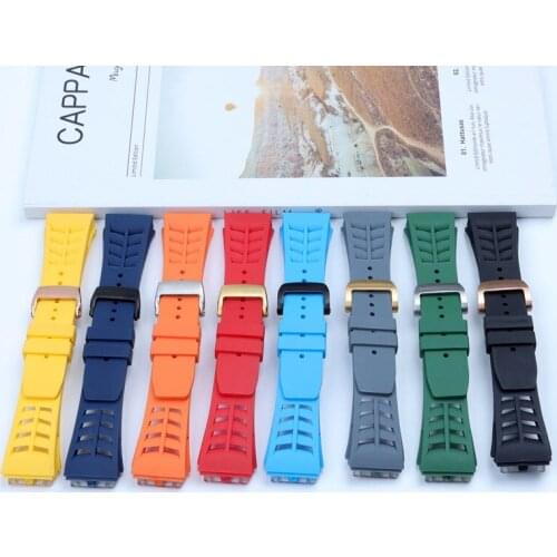 20mm High Quality Silicone Rubber Watch Band for Richard White Blue Mille Butterfly Buckle Soft Nature Strap Screw Hole Bracelet