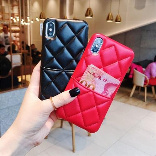 Luxury Brand Lambskin Leather Phone Case For iphone 11 pro Xs max XR X 7 8 plus Wallet Card Pocket Diamond Lattice back cover