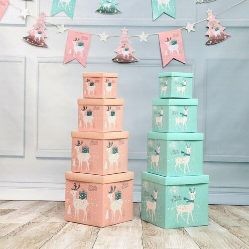 Christmas Gift Box Four-piece Set Pink Blue Sky and Earth Cover Gift Box Duitou Window Christmas Tree Decoration Gift Package