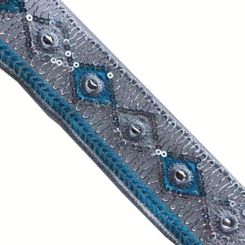 Wide about 4.3cm 10yards/lot Polyester Woven Jacquard Ribbon embroider Trims with Sequins Trims Quilt Accessories LS-0125