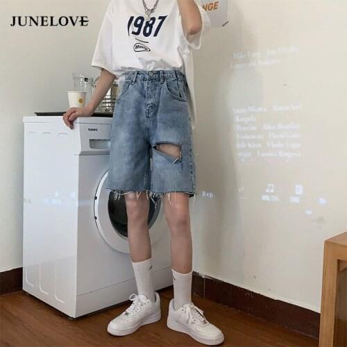 Shorts Women Retro Denim Holes Design Chic Harajuku Couple Short Trouser Casual Popular High Street Korean Ladies Clothes Unisex