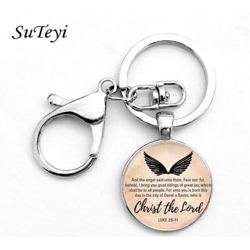 Suteyi Classic Christ The Lord Brown Crystal Key Chain Psalm Bible Verses Quote Handmade Key Holder Christian Jewelry Gifts