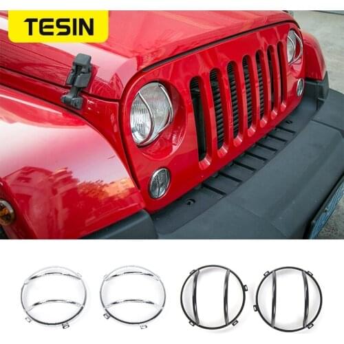 TESIN 2 PCS ABS Car Styling Exterior Front Head Light Cover Decoration Frame Protect For Jeep Wrangler JK 2007-2017 Accessories