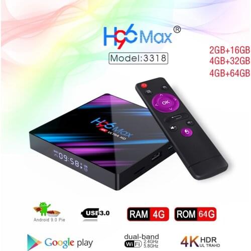 4K H96 Max TV Box Android 10 ROM 32GB Quad Core RK3318 Bluetooth 4.0 Set Top Box Media Player Smart WiFi TV Players