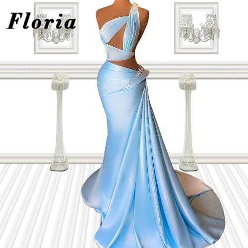 Floria One Shoulder Evening Dresses Robe De Soiree Kaftan Middle East Women Wedding Party Dress 2021 Plus Size Arabic Prom Gowns