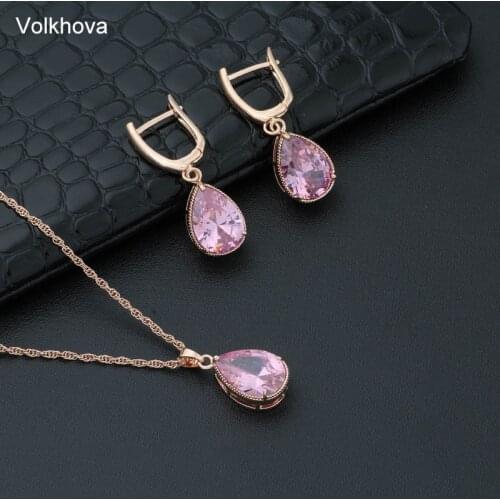 Vollhova 8Color Woman Luxury Jewelry Crystal Cubic Zirconia Rose Gold Color Pendants Necklaces Earrings Dance Party Jewelry Sets