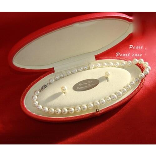 High Quality Leather Oval Gift Box For Pearl Necklace Jewelry Boxes Packaging Display Japanese Style