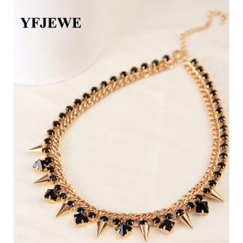 YFJEWE The New Style Fashion Jewelry for women black rhinstone crystal Gold Color Necklace chain rivets Party Accessories #N029