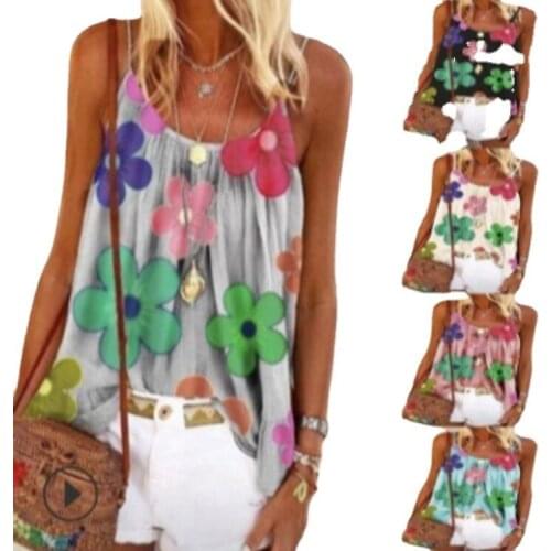 Women Sleeveless Cami Shirt Vest O Neck Floral Print Summer Female Tank Shirt Top Ladies Womens Tops And Blouses Camiseta