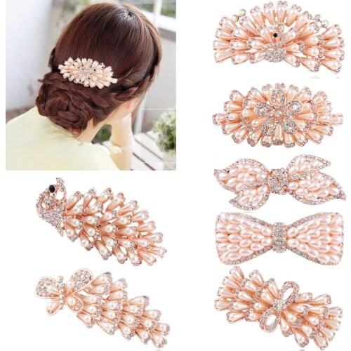 Bow Tie Crystal Hairpin Peacock Large Women Pearl Crystall Flower Leaf Vintage Hair Clips Hair Jewelry Rhinestone Barrette Girls