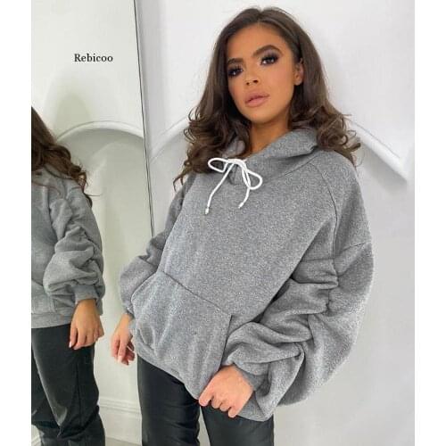 Women New Design Sense Pile Sleeves Hooded Pullover Loose Solid Color Sweater
