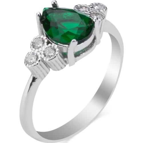 Drop Model Green Zircon Gemstone Ring Women Dainty Silver Ring High Quality Fashionable Solid 925 Sterling Silverr