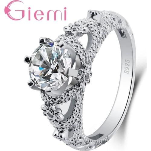 Attractive European Style Authentic 925 Sterling Silver Flower Rings for Women Romantic Weddding Accessories White/Purple