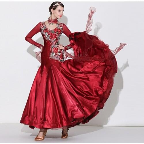 Women modern dance dress high-grade ballroom dance clothes standard ball dance performance costumes waltz diamonds dress S7032