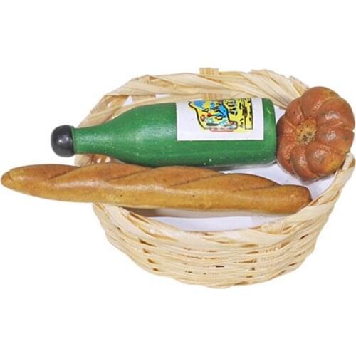 1/12 Dollhouse Food Play Mini Champagne Bottle Bread Basket Model Toy DIY Gift Decorative Ornaments For Mini Kitchen Scences