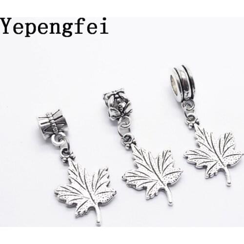 10pcs Maple leaf European Bead Vintage Silver Charms fit for pandora style Bracelets Necklace DIY Metal Jewelry Making JA600027