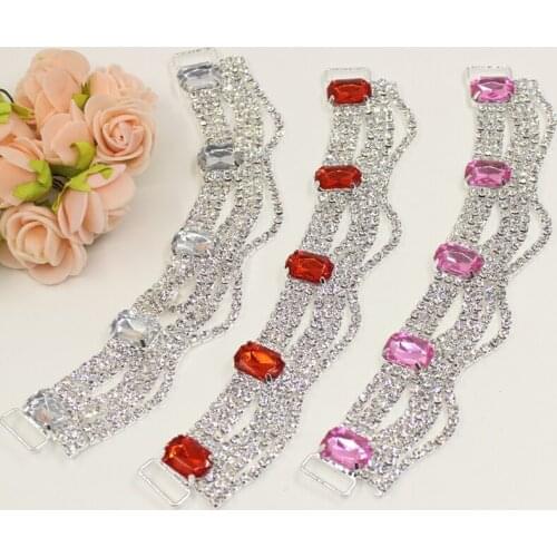 10pcs Rectangle Crystal Rhinestone Bikini Belts straps Connectors/ Buckle Metal Chain With For Swimming Wear Bikini Decoration