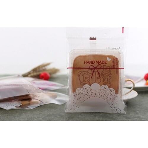 100pcs Lovely Lace Bow Print Gifts Self-adhesive Bags Christmas Party Cookie Plastic Bags for Biscuits Candy Cake Package