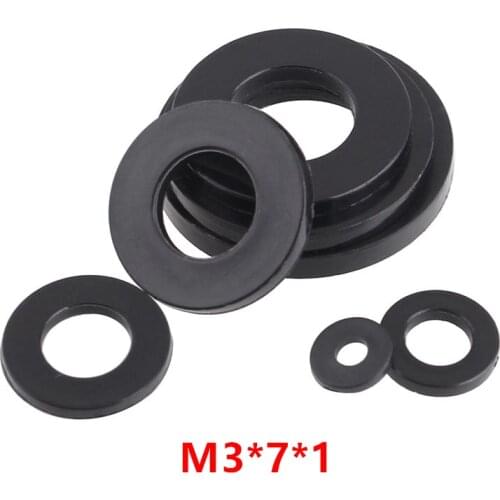 1000pcs M3*7*1 Black Nylon Flat Washer DIN125 Plastic Plated Seals Washer Ring Gasket Spacer m3x7x1mm
