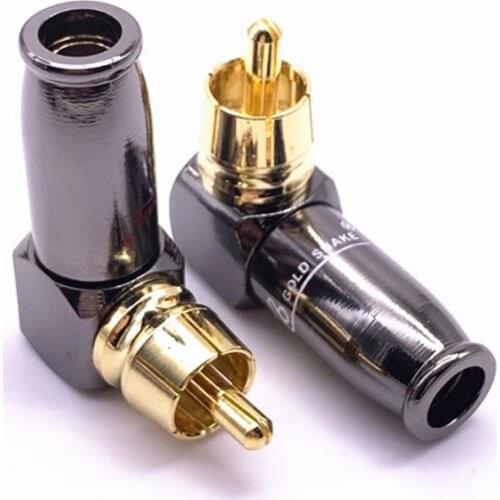 2pcs 90 Degree Snake King RCA L-shaped Gun Black Gold Plated Right Angle RCA Male Plug Audio Video Connector Soldering