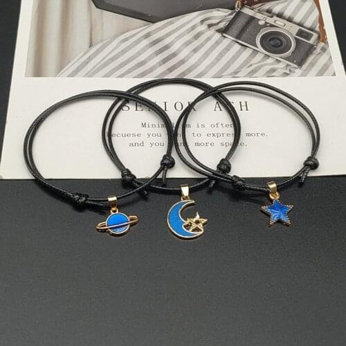 2 pcs Blue Starry Sky Couple Bracelet Moon Star Adjustable Rope Bracelet Gift For Friend Wholesale