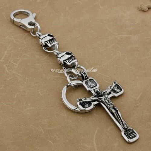 316L Stainless Steel Huge Jesus Crucifix Cross Mens Biker KeyChain 3V001KC