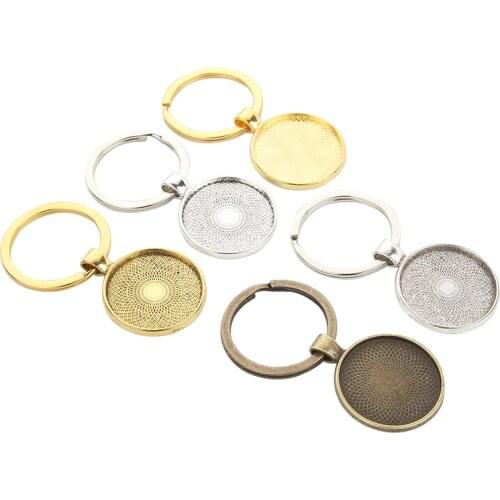 5pcs/Lot Keychain With Pendant Bezel Blank Fit 25mm Cameo Glass Cabochon Base Setting DIY Keychain Key Ring Jewelry Making DIY