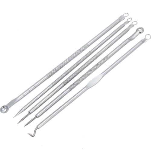5Pc/Set Stainless Steel Blemish Whitehead Blackhead Come done Acne Removal Extractor Remover Needles Pimple Kit Care Tools