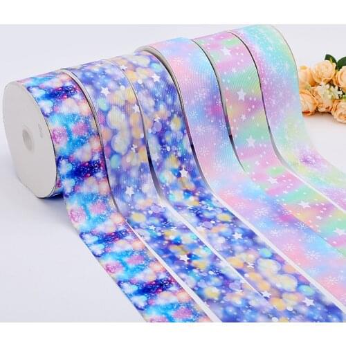 5 yards 75mm Starry sky Snowflake Printed Grosgrain Ribbon for DIY Bow Craft Gifts Wrapping Hair Accessories Sewing Fabric