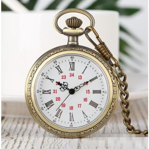 50pcs/lot Skeleton Roman Dial Pocket Watch Vinatge Mens Quartz Pocket Watch Gift Watch with Chain Wholesale