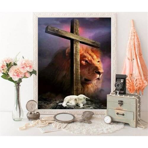 HUACAN Diamond Painting New Religion Christian DIY Diamond Embroidery Animal Lion Pictures Of Rhinestones Mosaic Decortion