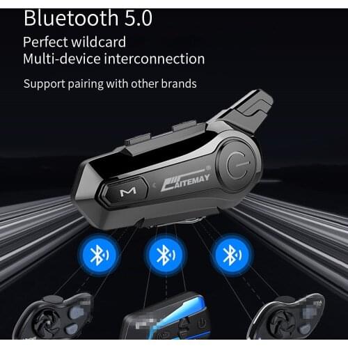 Motorcycle Intercom Helmet Headset Bluetooth-compatible 5.0 Stereo Handsfree Interphone Wireless for 2 Rider Intercomunicador
