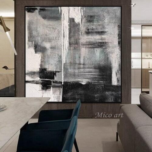 Black And White Abstract Wall Art 100% Hand-painted Simple Design Oil Painting Unframed Quality Paintings Artwork Pieces Art