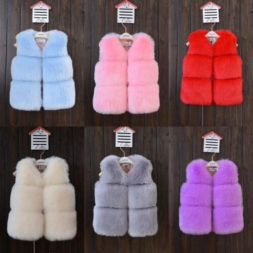 2020 New Winter Children Faux Fur Vests Girls Waistcoats Autumn Fashion Solid Color Fur Vests Baby Girl Sleeveless Jackets Coats