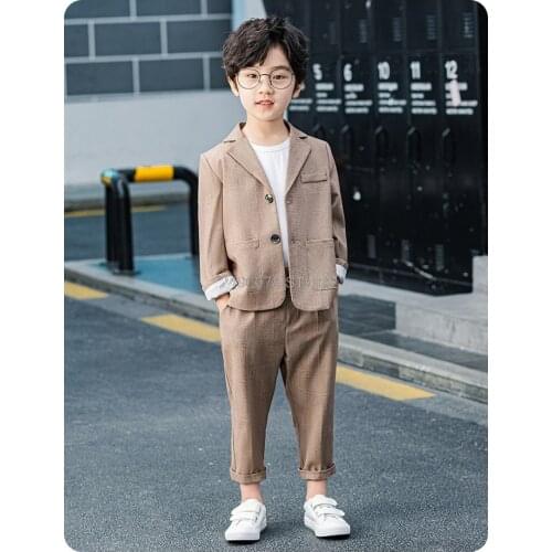 2020 Kids Wedding Jacket +Pants 2Pcs Stage Performance Suit Flower Boys Formal Tuxedos School Kids Host Dance Suit Clothing Set