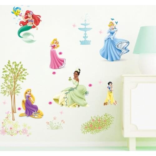 Disney Cartoon Snow White Rapunzel Ariel Princess Wall Stickers For Kids Room Home Decor Diy Anime Mural Art Girls Wall Decals
