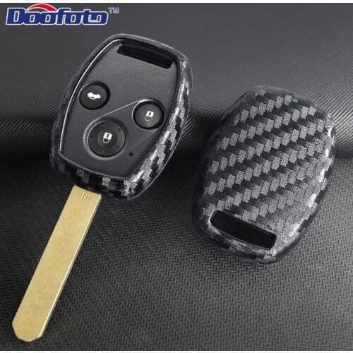 Doofoto 2 3 Buttons Smart Key Cover For Honda Accord For CRV Civic Jazz Insight Car Styling Carbon Fiber Grain Silicone Stickers