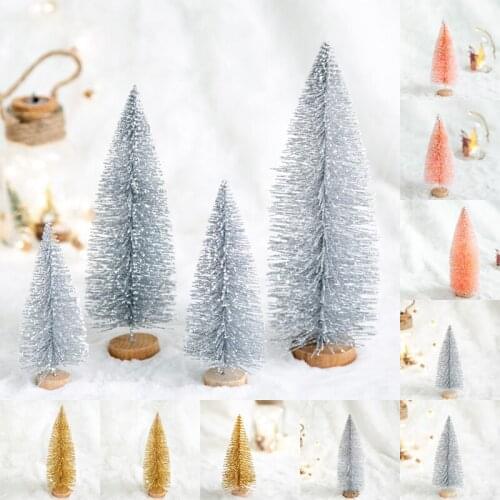 Artificial Mini Flocked Christmas Tree Snow Frost Small Pine Tree Golden silver pink DIY Crafts Desktop Christmas Ornaments