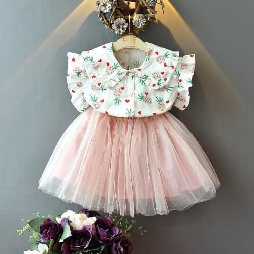Girl Cotton Sleeveless Pineapple Print Ruffled T-shirt+Tutu Skirt Toddler Kids Girl Summer Clothing Princess 2pcs Set Suits